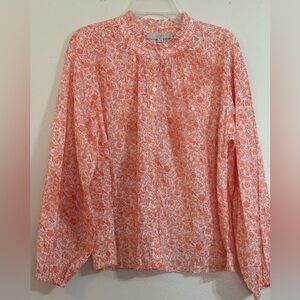 LOFT Coral Floral Blouse With Ruffled Collar. Would fit a Medium/Large better